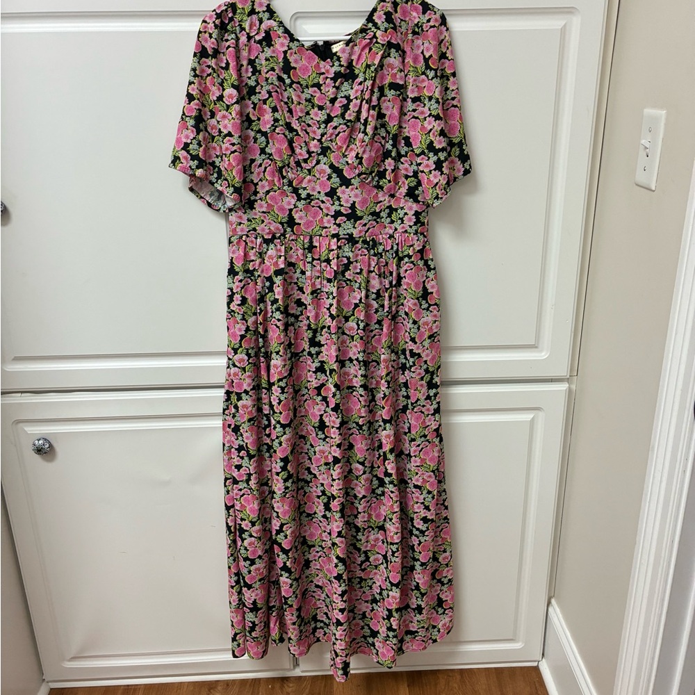 eShakti Pink and Black Floral Maxi Dress